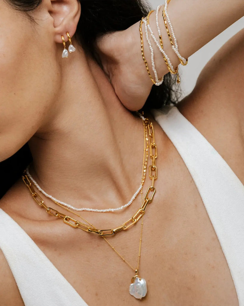 oluv jewelry pearl and gold necklace