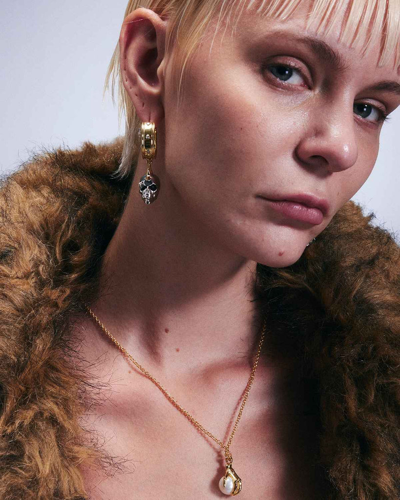 Silver & Golden Studded Skull Earrings OLUV Jewelry