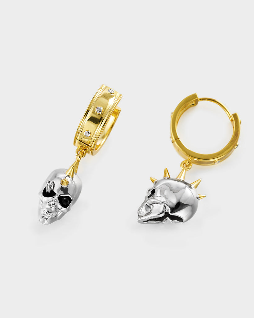 Silver & Golden Studded Skull Earrings OLUV Jewelry