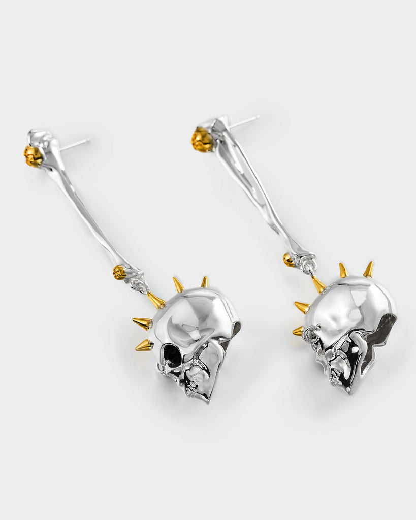 Silver & Golden Dangling Skull Earrings OLUV Jewelry