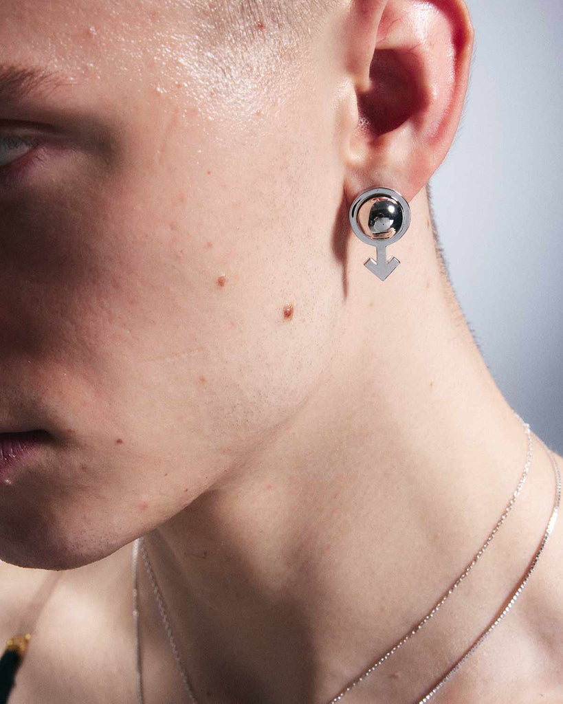 Silver Orb Mars Symbol Earrings OLUV Jewelry