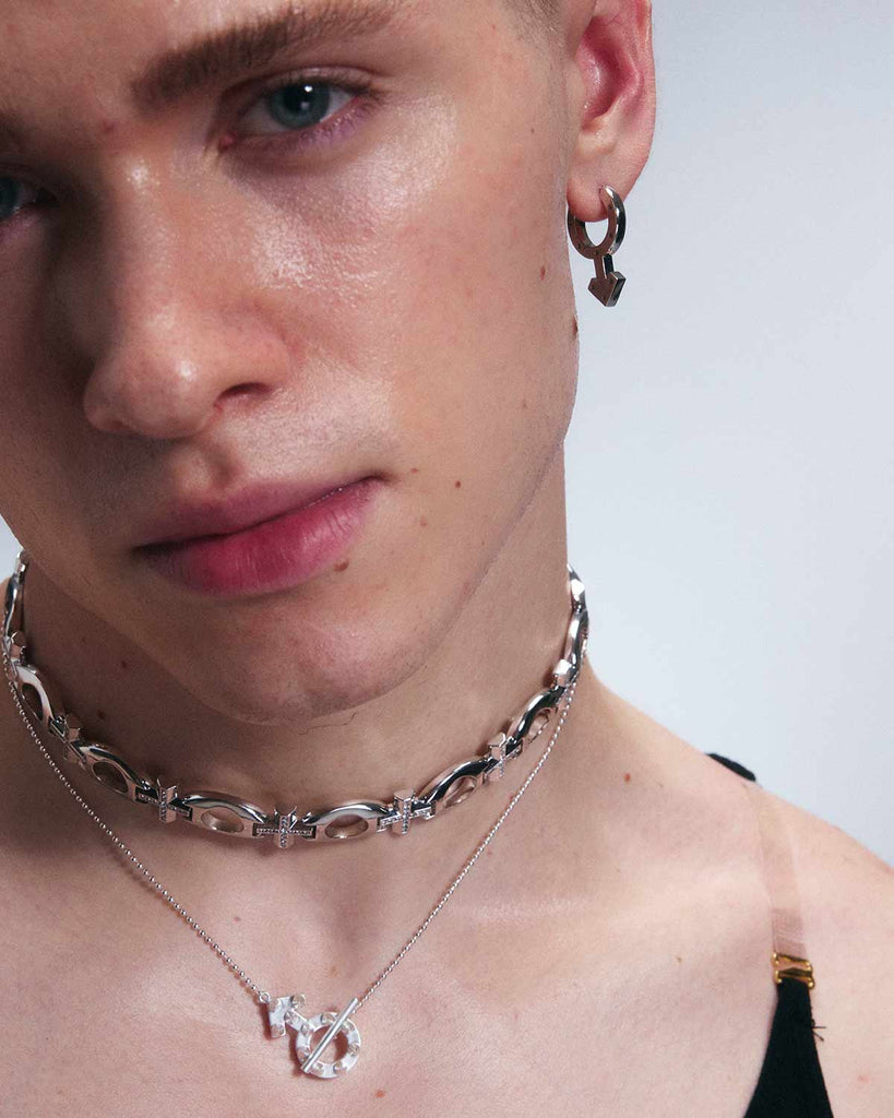 Silver Mossanite Mars Symbol Earrings OLUV Jewelry