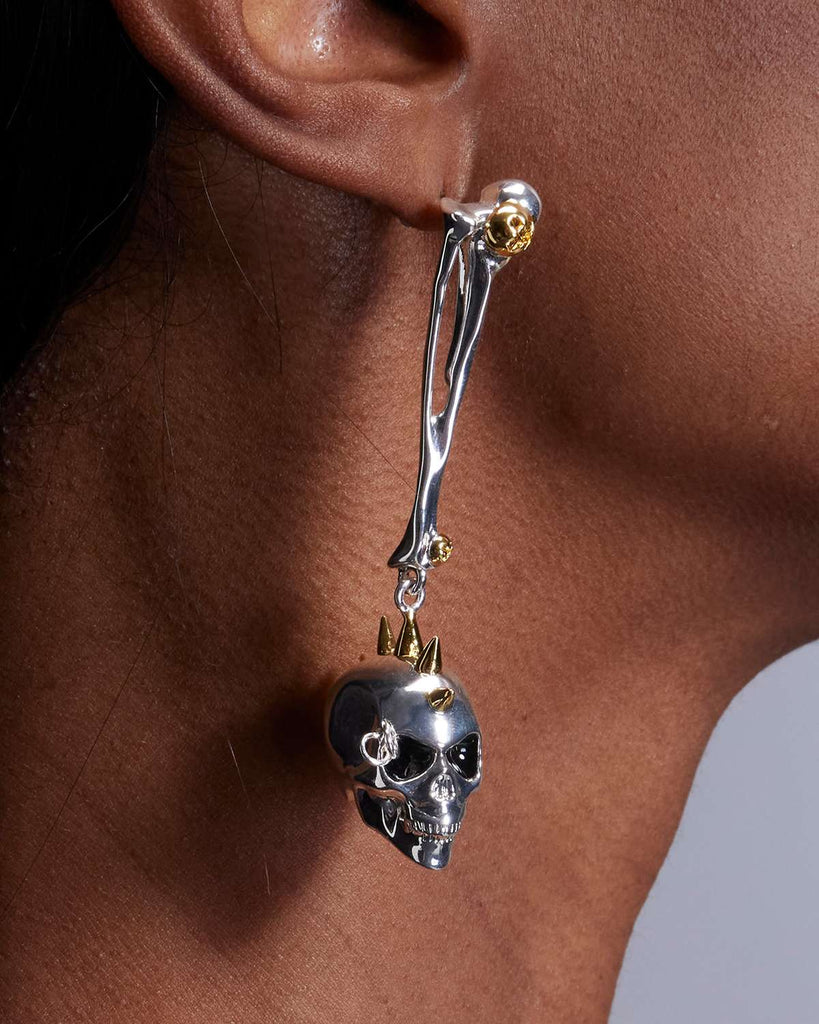 Silver & Golden Dangling Skull Earrings OLUV Jewelry