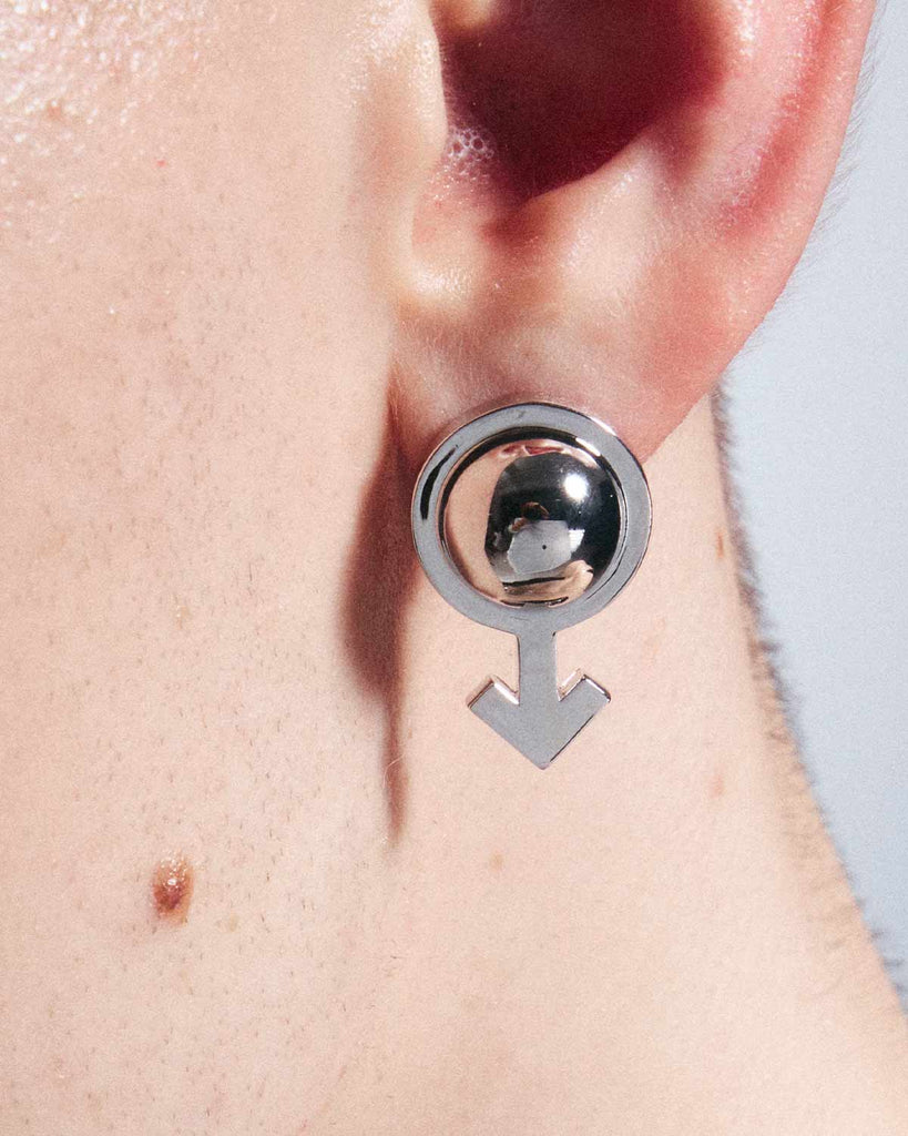 Silver Orb Mars Symbol Earrings OLUV Jewelry