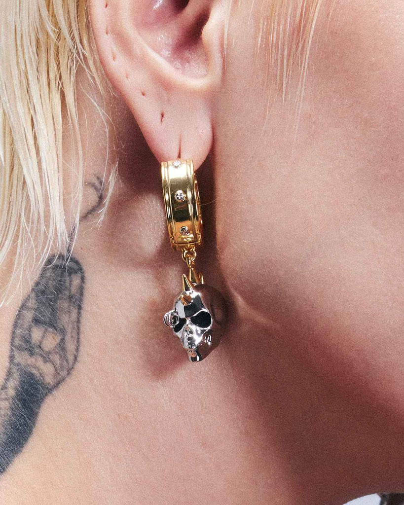 Silver & Golden Studded Skull Earrings OLUV Jewelry