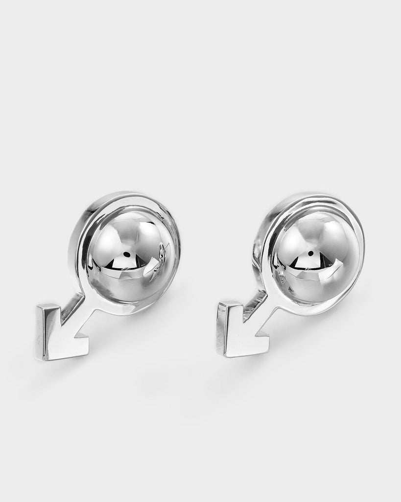 Silver Orb Mars Symbol Earrings OLUV Jewelry