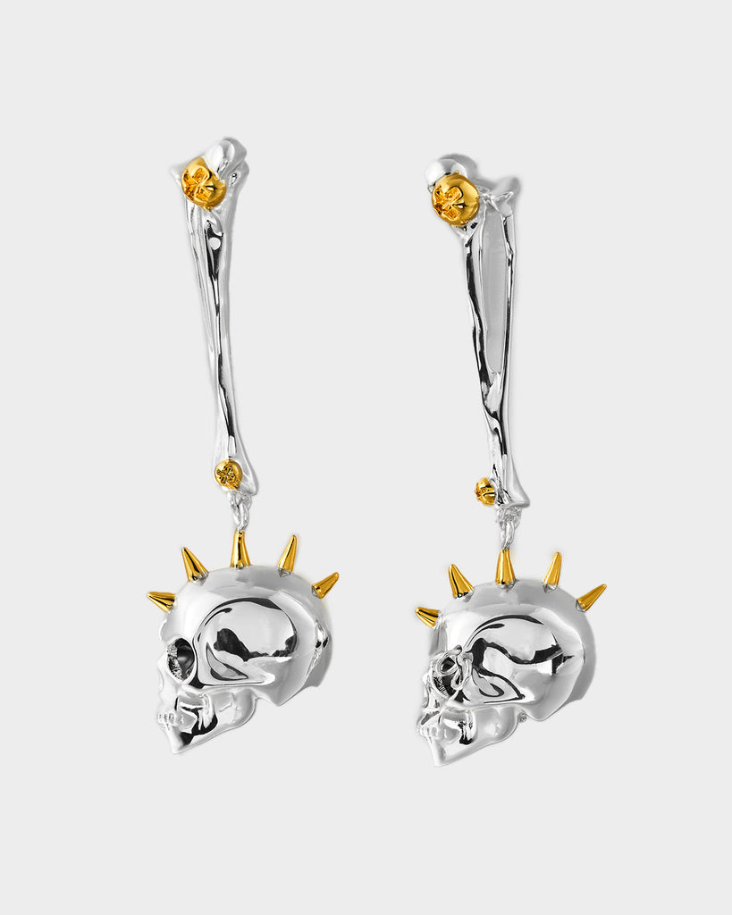 Silver & Golden Dangling Skull Earrings OLUV Jewelry