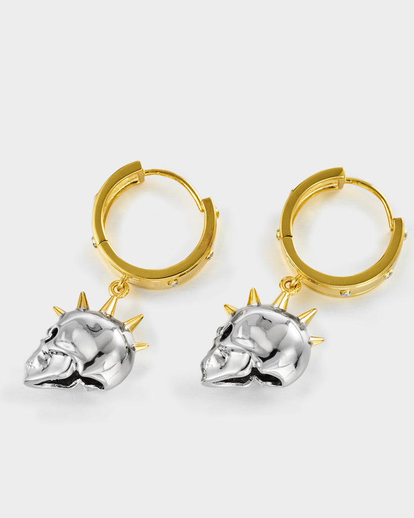Silver & Golden Studded Skull Earrings OLUV Jewelry