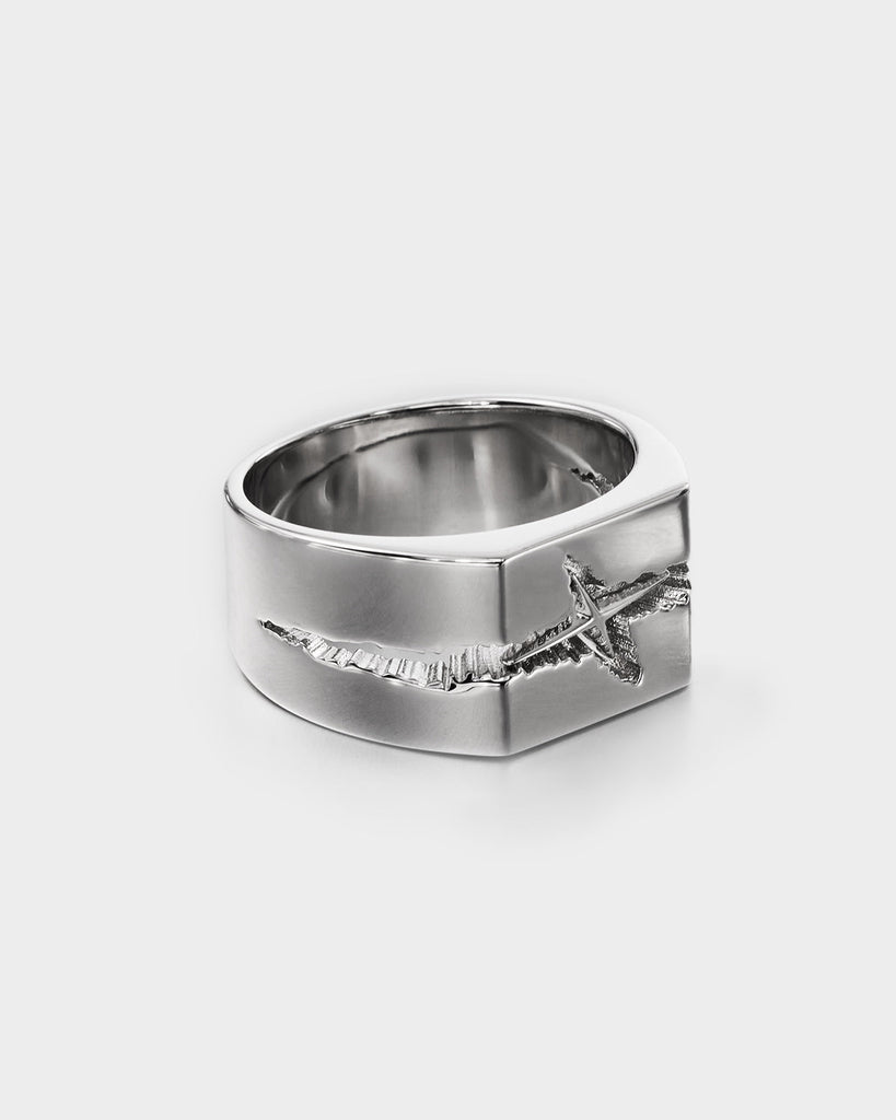 Jupiter Silver Ring with Four Pointed Star OLUV Jewelry