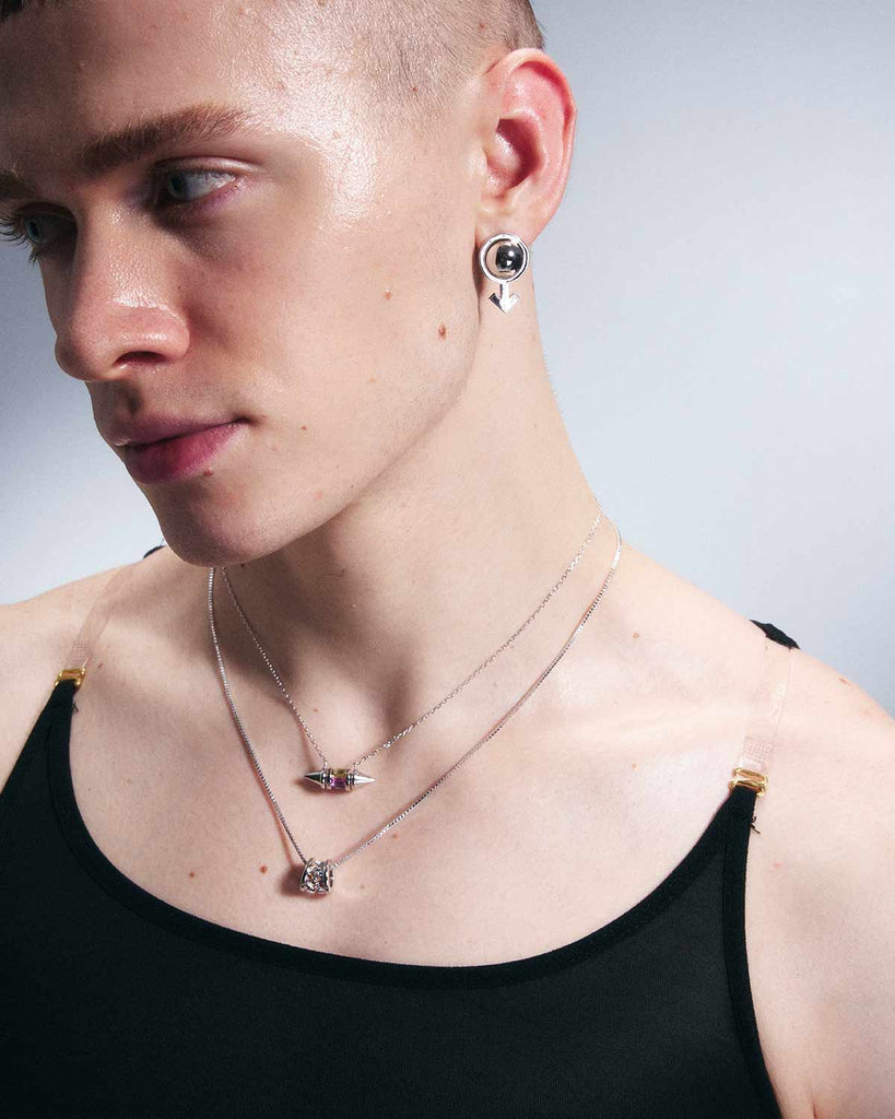 Silver Orb Mars Symbol Earrings OLUV Jewelry