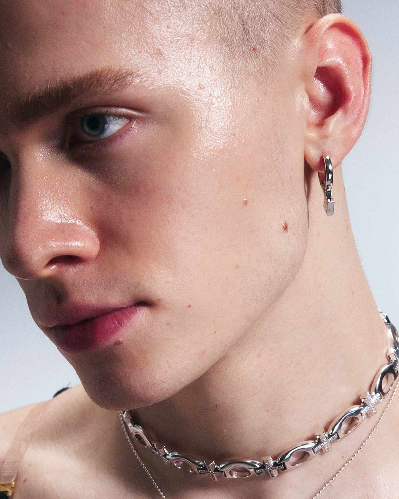 Silver Mossanite Mars Symbol Earrings OLUV Jewelry