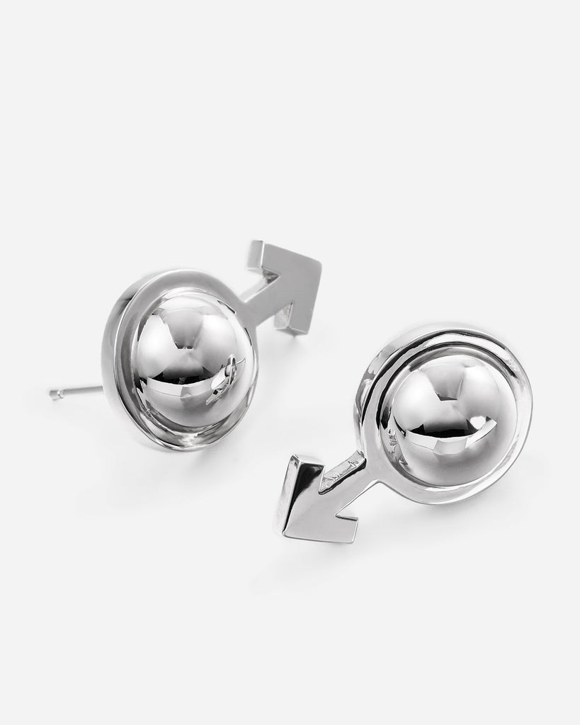 Silver Orb Mars Symbol Earrings OLUV Jewelry