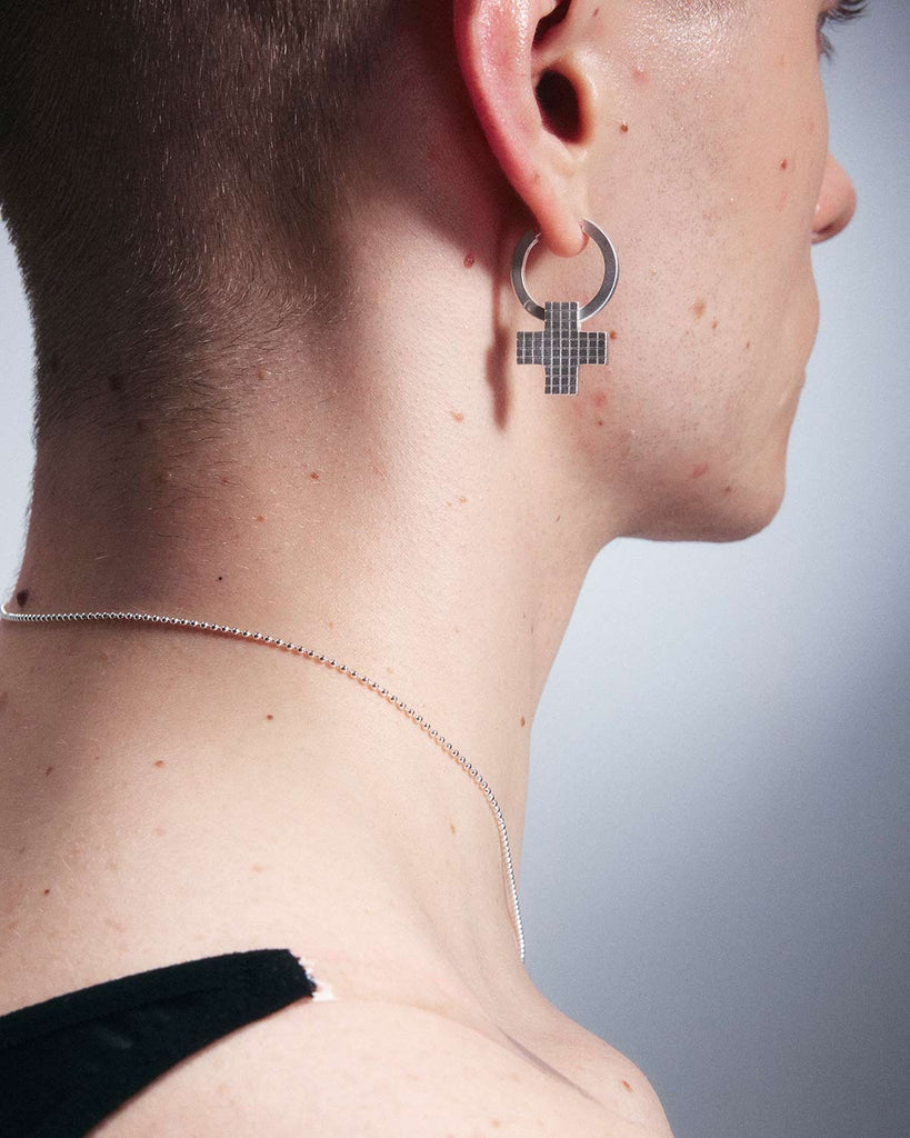 Silver Laser Checkered Cross Earrings OLUV Jewelry