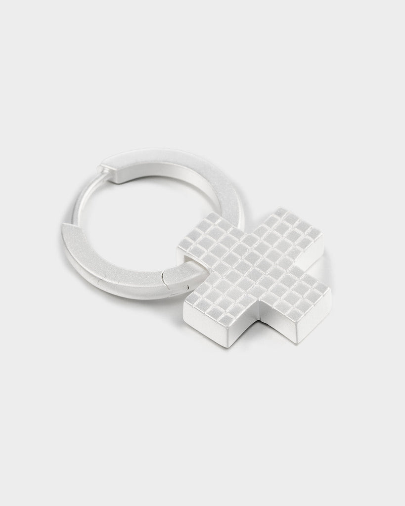 Silver Laser Checkered Cross Earrings OLUV Jewelry