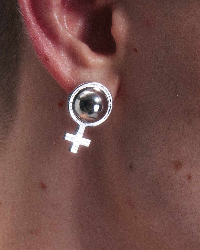 Silver Orb Venus Symbol Earrings OLUV Jewelry
