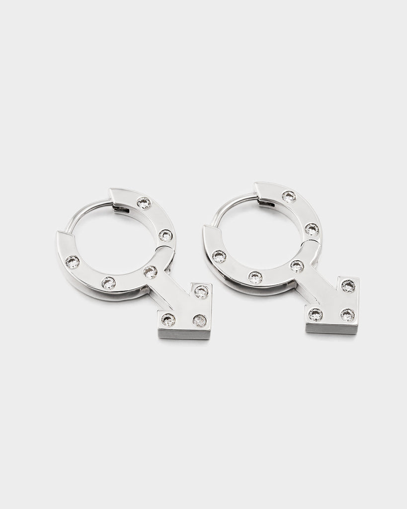 Silver Mossanite Mars Symbol Earrings OLUV Jewelry