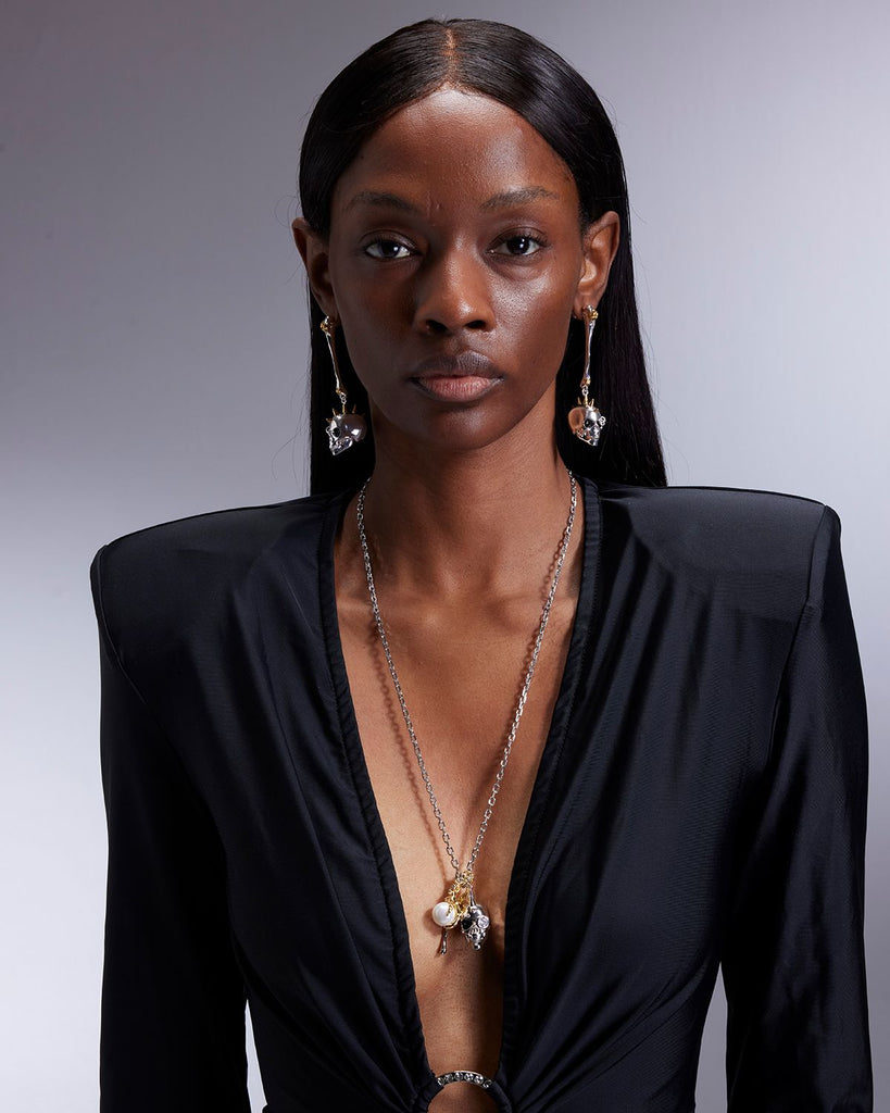 Silver & Golden Dangling Skull Earrings OLUV Jewelry