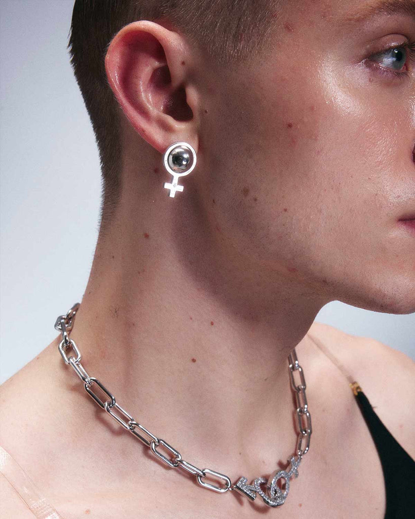 Silver Orb Venus Symbol Earrings OLUV Jewelry