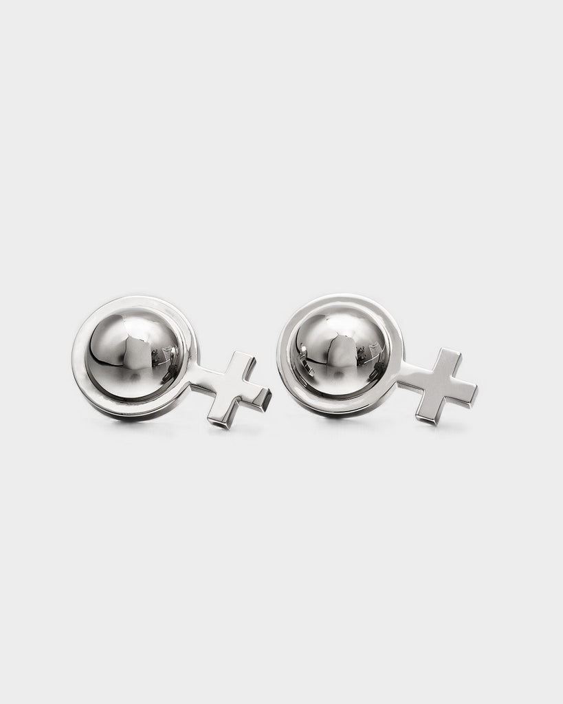 Silver Orb Venus Symbol Earrings OLUV Jewelry