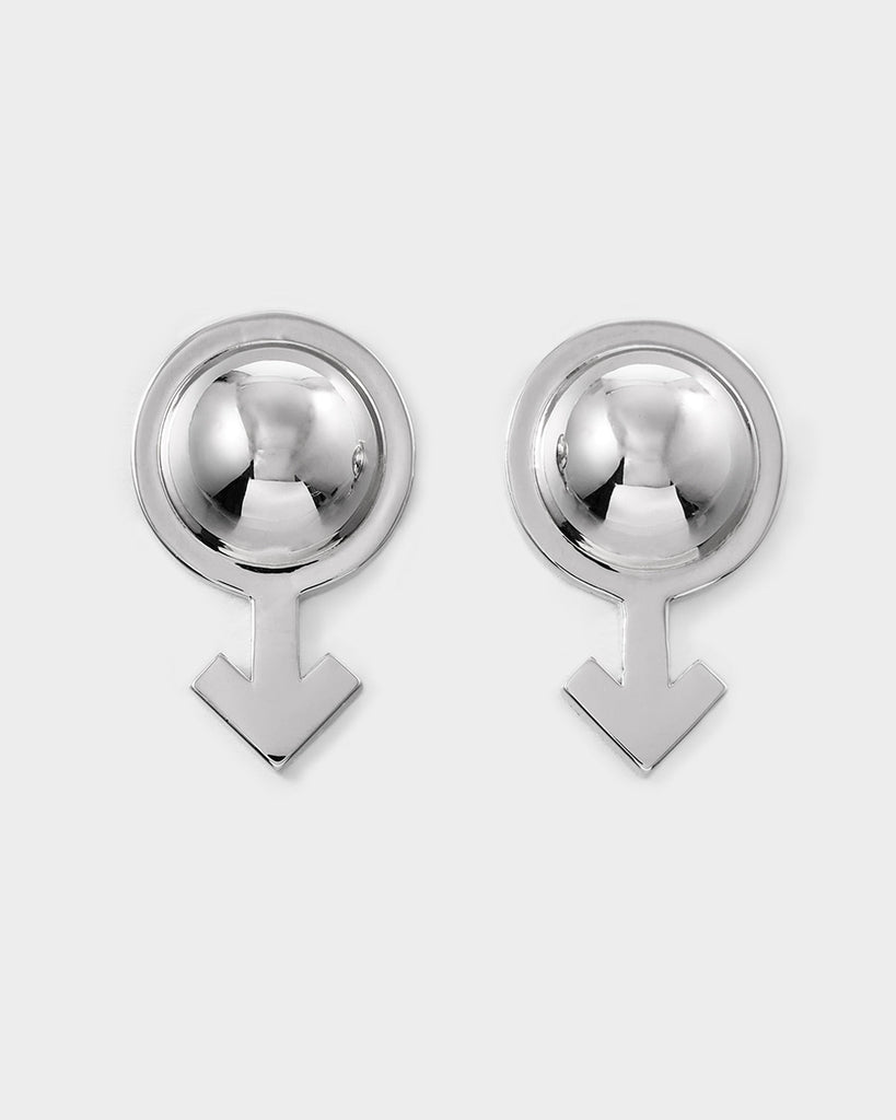 Silver Orb Mars Symbol Earrings OLUV Jewelry