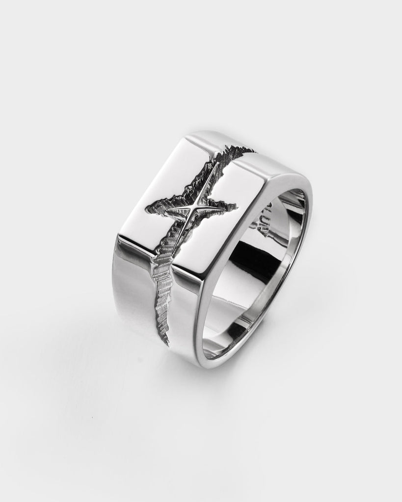 Jupiter Silver Ring with Four Pointed Star OLUV Jewelry