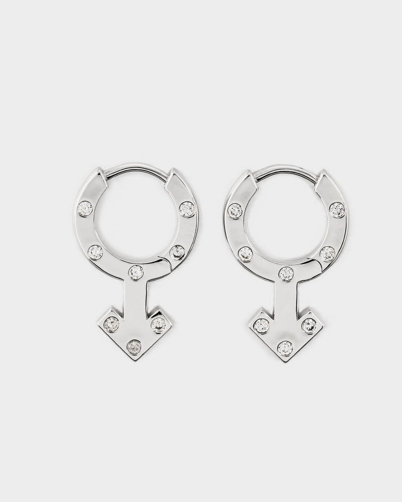 Silver Mossanite Mars Symbol Earrings OLUV Jewelry