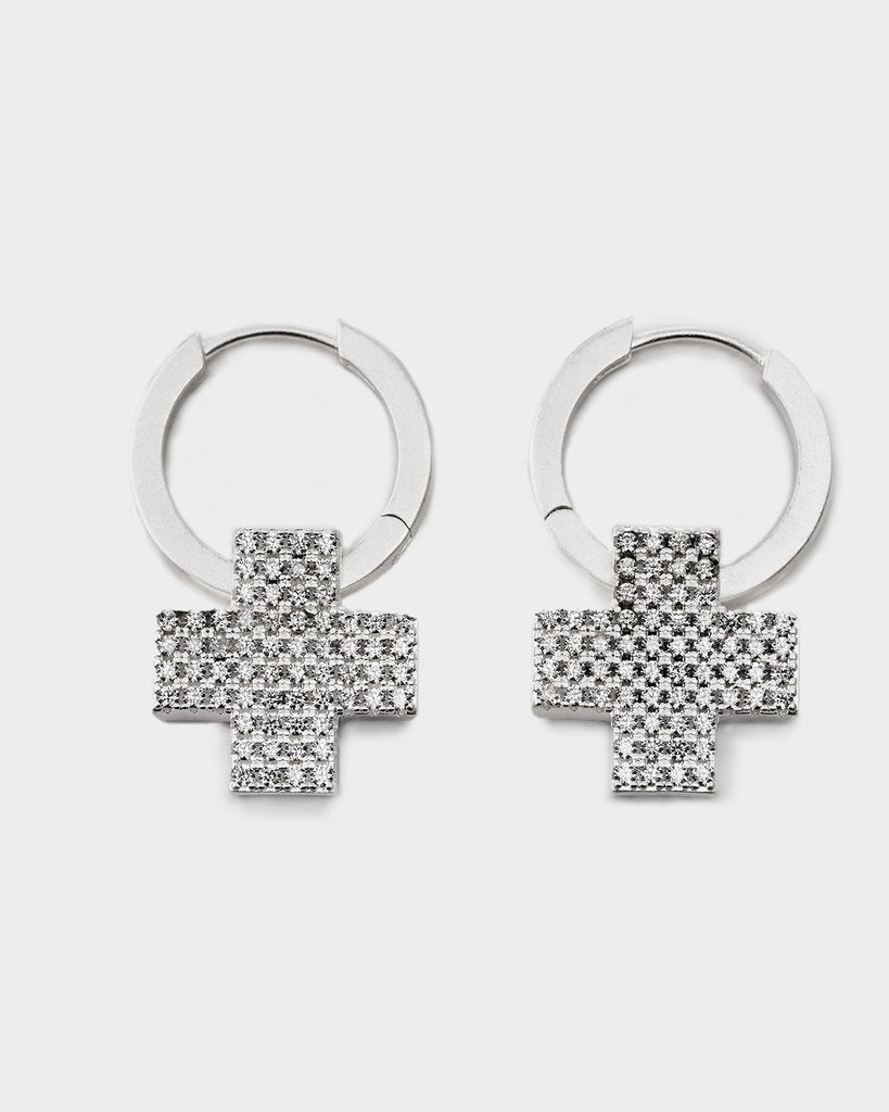 Fully-Studded Mossanite Cross Earrings OLUV Jewelry
