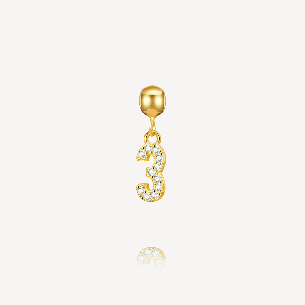 number 3 charm, necklace charm, number charms