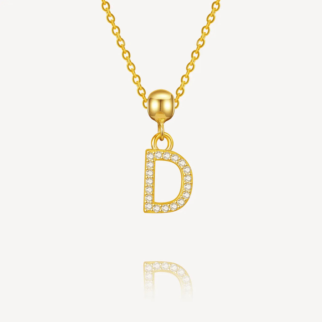 letter charm, chain necklace, D initial charm