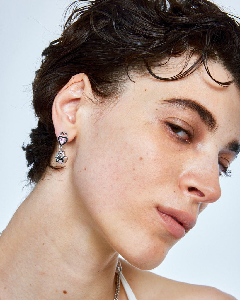 silver quirky earrings, silver funky earrings, silver unique earrings